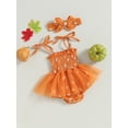 thumbnail image 4 of JYYYBF Newborn Infant Baby Girl Outfits Pumpkin Print Mesh Patchwork Summer Romper Dress Headband Cute Halloween Clothes, 4 of 6