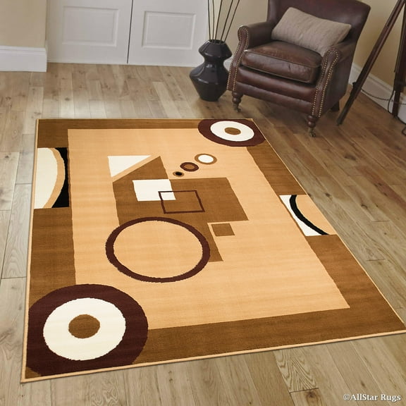 AllStar Brown Area Rug. Contemporary. Abstract. Traditional. Geometric. Formal. Shapes. Squares. Circles (7' 7" x 10' 6")