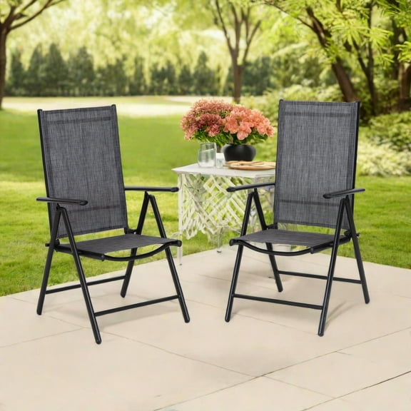 Sophia&William Patio Steel Sling Folding Dining Chairs Set of 2 - Gray