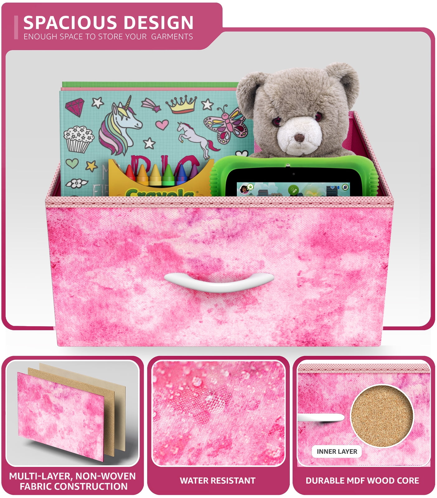 Sorbus 4-Drawer Nightstand, Bedside Table with Steel Frame, Wood Top, Tie-Dye Pink