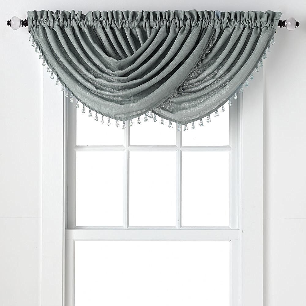 2Pack Beaded Emerald Crepe Waterfall Valances Grey