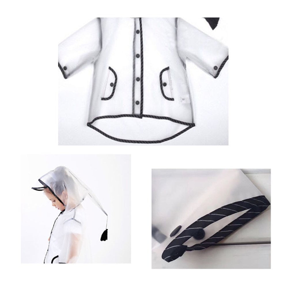 Children Kids Boys Girls Hooded Transparent Waterproof Rain Raincoat Protective White 3 6 Years