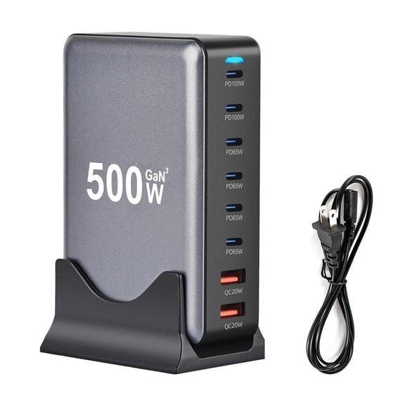Elnone 500W 8-Port USB C Fast Charger, PD 100W Charging Station Hub for Laptops, iPhones, iPads