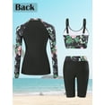 thumbnail image 3 of FEOYA women's rash guard swimsuit 3 piece Long Sleeve Zip Front Bathing Suit Athletic Swimsuits Built-in Bra Modest Swimwear Swim Shorts Top Shirt 2XL, 3 of 7
