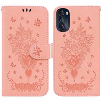 Feishell Wallet Phone Case for Motorola Moto G 5G (2022),for Women Men,Butterfly & Rose Embossed PU Leather Magnetic Clasp Flip Stand Card Slots Shockproof Ultra Thin Protective Cover,Pink