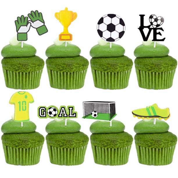 Toppers Decorativos de Papel para Cupcake y Pastel, Diseño Deportivo Balón Fútbol, Set 40 Unidades Adornos para Fiesta de Cumpleaños