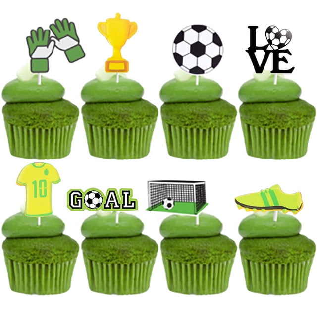 Toppers Decorativos de Papel para Cupcake y Pastel, Diseño Deportivo Balón Fútbol, Set 40 Unidades Adornos para Fiesta de Cumpleaños