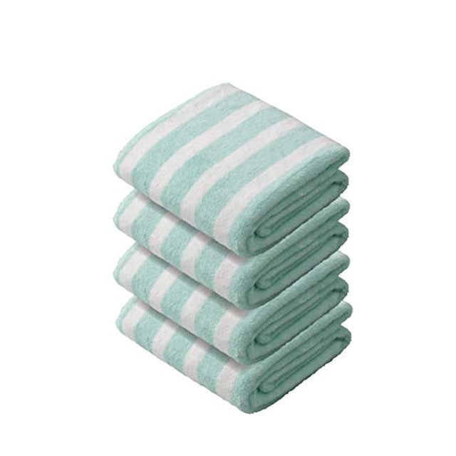 CB Japan Face Towel, Border Green, Set of 4, Absorbent, Quick Drying, Microfiber, Calacreio carari