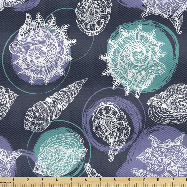Nautical Upholstery Fabric by the Yard Ocean Theme Seashells Scallop