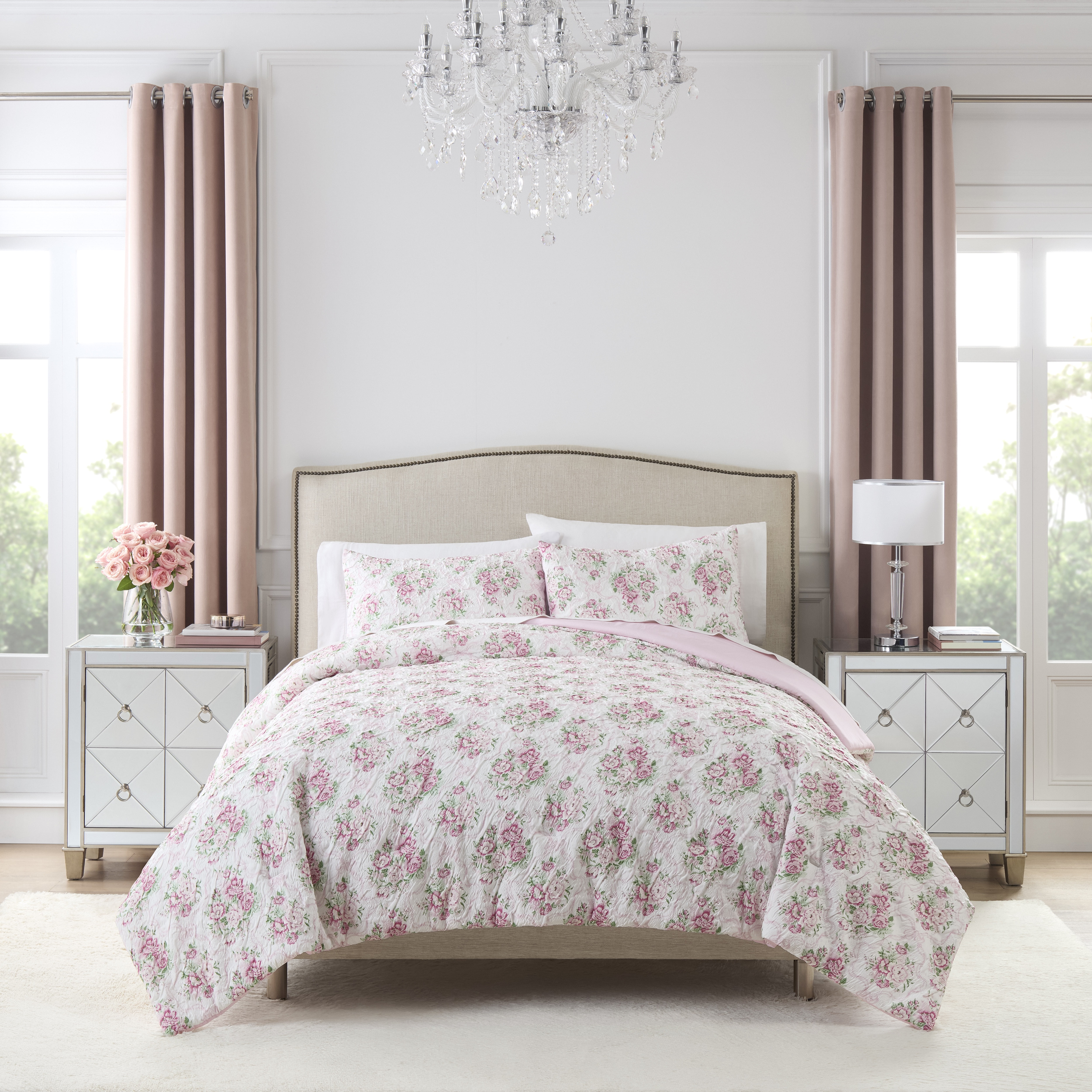 Paris Hilton Coquette 3-Piece Floral Pink Comforter Set, Full/Queen