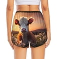 thumbnail image 4 of Uemuo Sunset Calf Flower Field Pattern Women's Athletic Shorts High Waisted Running Shorts with Liner Pockets Gym Elastic Workout Shorts-X-Large, 4 of 9