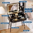 thumbnail image 3 of 31.5" Makeup Vanity Desk with LED Lighted Mirror, 3 Color Lighting Modes, Built-in Power Outlet and 2 Drawers, Modern  Black Dressing Table for Bedroom, 3 of 6