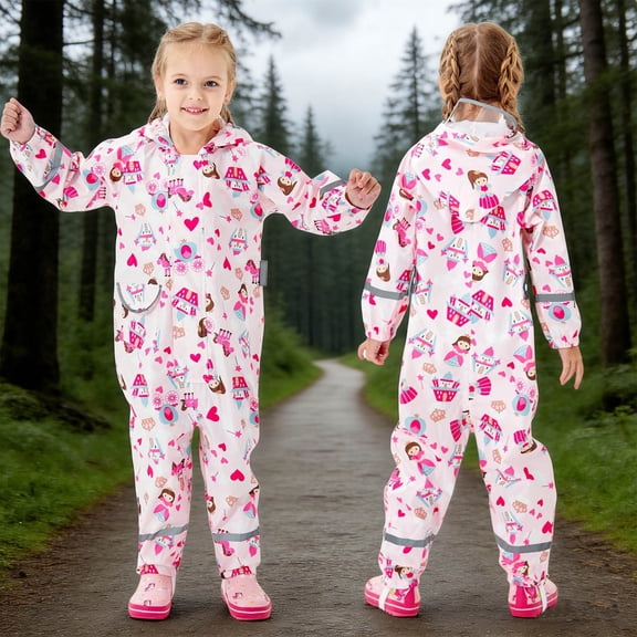 Kcolen Girls Raincoat Girls Reflective Cartoon Raincoat for Outdoor Play and Toddler Children Rain Wear Kids Rain Jacket