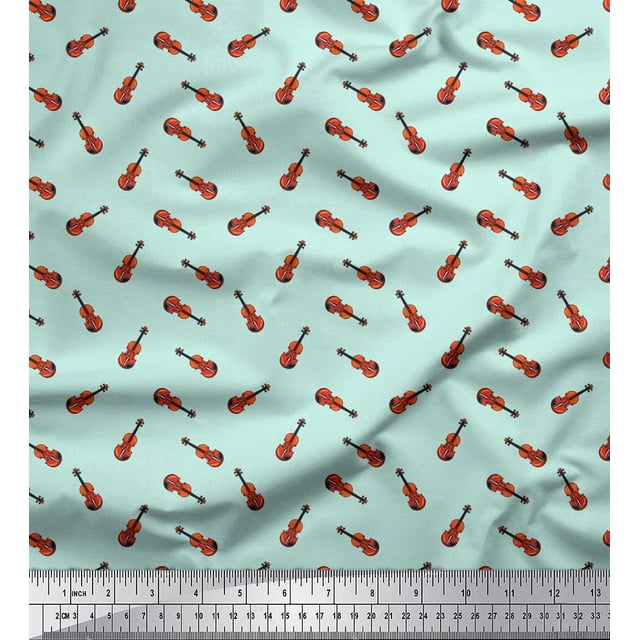 Soimoi Cotton Poplin Fabric Guitar Musical Instrument Print Sewing Fabric Yard 56 Inch Wide