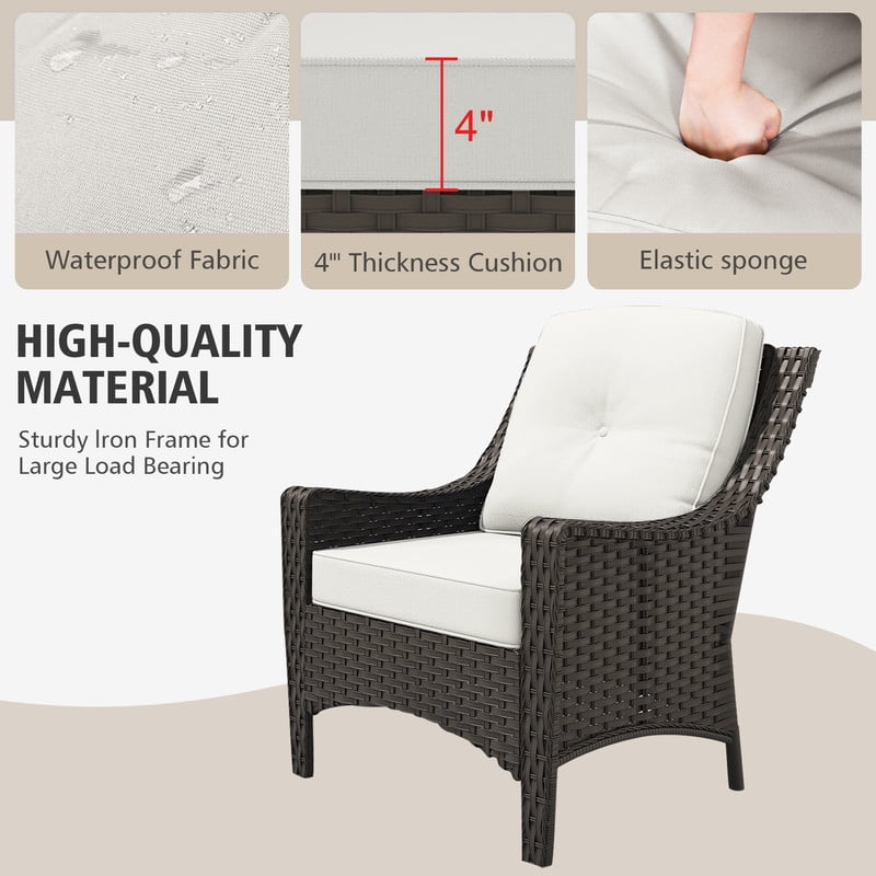 GAZEBETER 2-Pack Patio Chairs,PE Rattan Chairs with Thick Cushions,All-Weather Waterproof Outdoor Furniture Single Chairs for Porch,Poolside or Backyard (Beige)