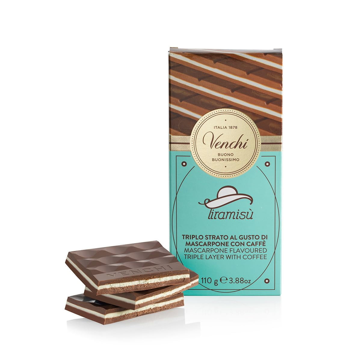 Venchi Tiramisù Chocolate Bar 110g - Mascarpone Flavoured Chocolate with Coffee - Gluten-Free