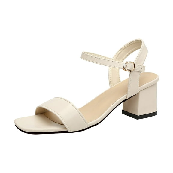AnuYalue Block Chunky Heel Dressy Open Toe Heels For Women Ankle Strap Low Short Dress Comfortable Sandal Casual Party Wedding Event Summer Shoes