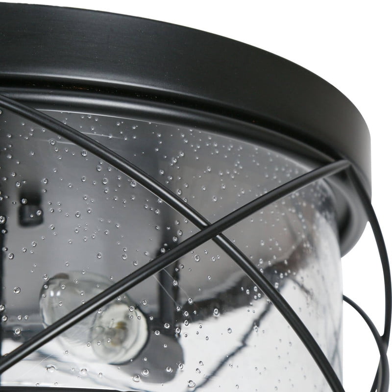 LNC Black Flush Mount Ceiling Light withseeded Glass, 3-Light 13" Modern Farmhouse Fixture