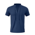 thumbnail image 5 of Men's Waffle Knit Lace up Henley T-Shirt, Short Sleeve Casual Summer Stand up Collar Top Navy, 5 of 9