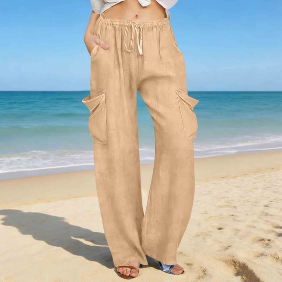 Nuoqisi Womens High Waisted Pants Y2K Baggy Wide Leg Casual Stretchy Jeans for Women Streetwear Pull On Drawstring Trousers Pants