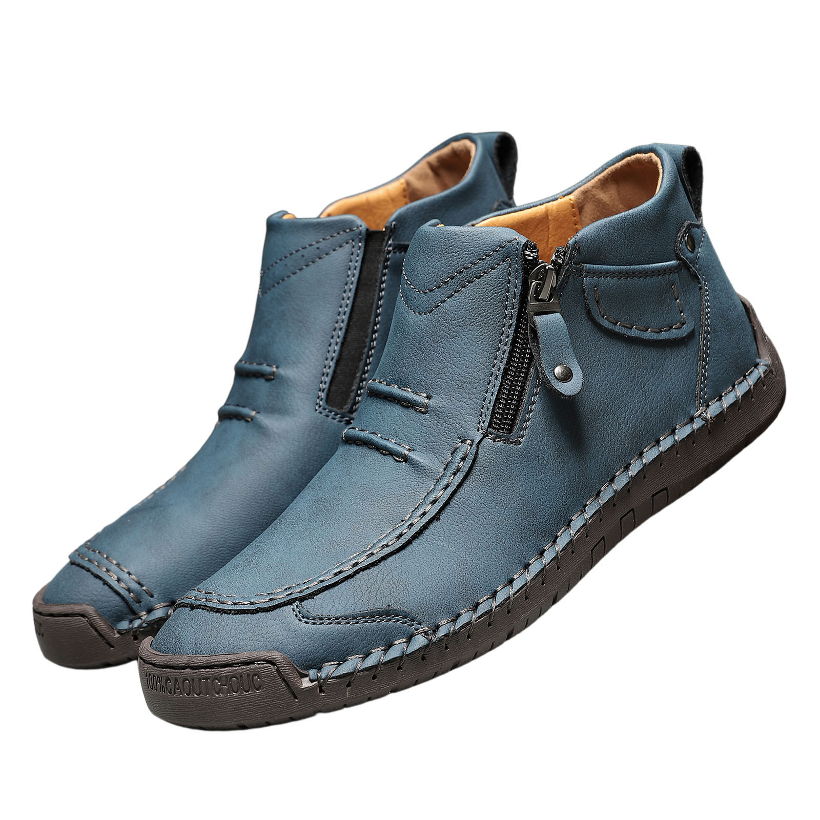 Menâs -On Orthopedic Leather Boots,Menâs Handmade Leather -On Driving Boots,Men Side Zipper Orthopedic Shoes for Driving Hiking