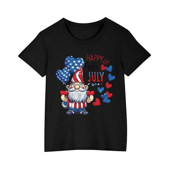 Lilgiuy Little Girls Boys 4th of July T Shirts Cute Gnome Heart Tees Kids Independence Day Patriotic Short Sleeve Tops Gifts for Your Children(Black,7-8 Years)