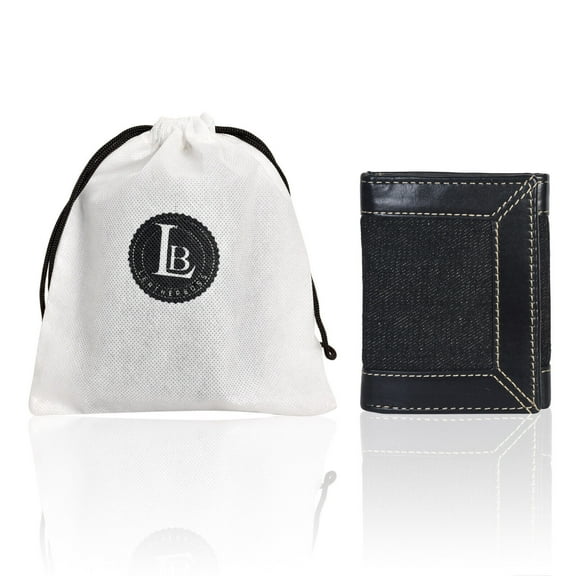Leatherboss Men's Baseline Canvas-Genuine Leather Trifold Wallet