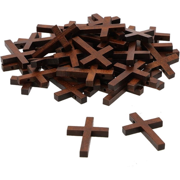 50-Pack Mini Wooden Cross Keychains Bulk for Christian Party Favors, Easter Crafts, Necklace and Bracelet Charms for Jewelry Making (1.2x1.7 in)
