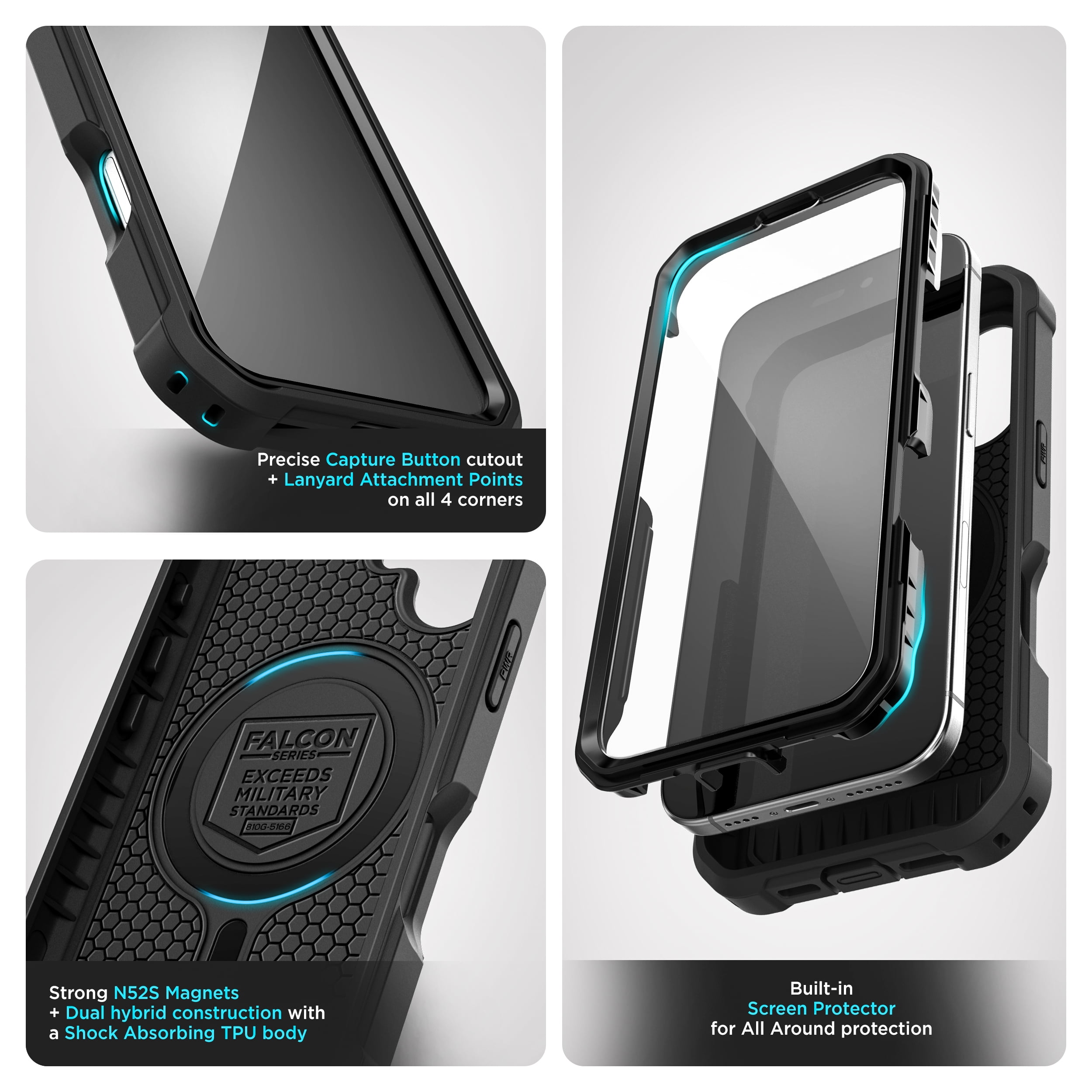 Encased Protective Belt Case for iPhone 16 with Built-In Screen Protector and Phone Holster Clip (Compatible with MagSafe) Heavy-Duty Hybrid Rugged Cover