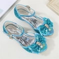 thumbnail image 5 of Viluyesy Girls Summer Pearl Bow Sandals - Kids High Heels Princess Dress Shoes Crystal Wedding Party Pageant Sparkly Mid-Large Size 4-12Y Blue Size 3.5 M, 5 of 7