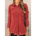 thumbnail image 5 of Chase Secret Womens Denim Jacket Casual Long Boyfriend Distresse Jean Jacket Petite, 5 of 6