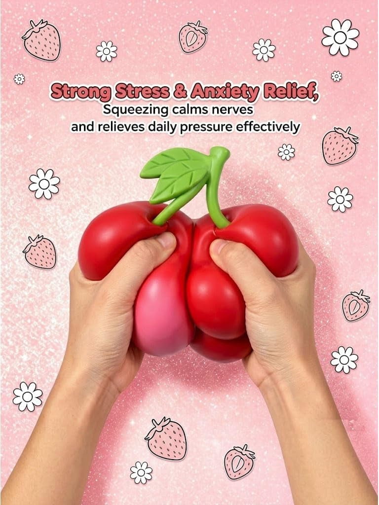 Jumbo Squishy Squeeze, Giant Strawberry Squishy, Realistic Cherry Banana Strawberry for Anxiety Relief Slow Rising, Sensory Fidget (Cherry)