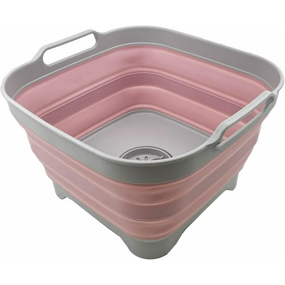 SAMMART 10L (2.6 gallons) Collapsible Plastic Dishpan with Draining Plug - Portable Washing Tub/Basin - Foldable Tub - Space Saving Kitchen Storage