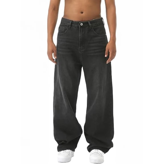 EMMIOL Men's Wide Leg Jeans Y2K Vintage Baggy Jeans 90s Hip Hop Streetwear Loose Fit Denim Pants