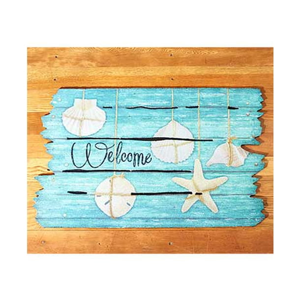 Beach Theme Doormat. Wooden Look Summer Doormats. (Seashell