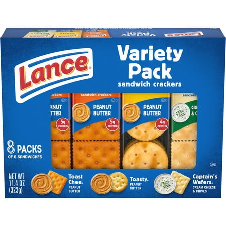(pallet of 50)Lance Sandwich Crackers  Variety Pack  3 Flavors  8 Individually Wrapped Packs  6 Sandwiches Each