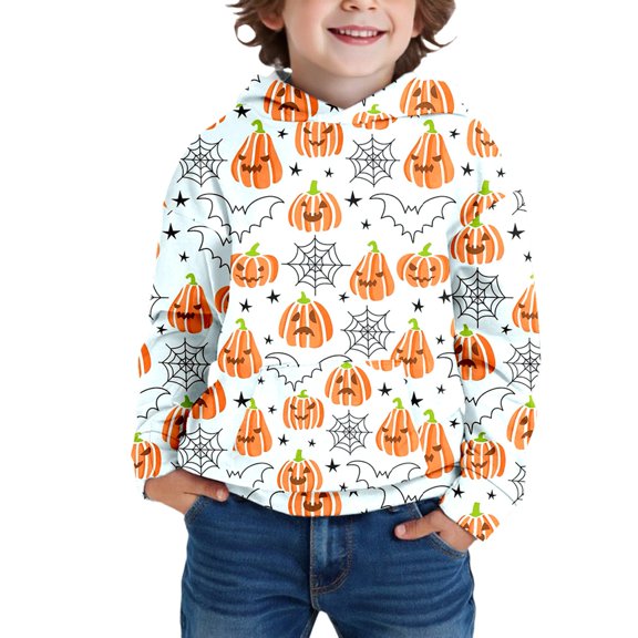 Gunia Pumpkin Toddler Boys Girls Halloween Sweatshirts Long Sleeve Hooded Sweatshirt Comfortable Stylish Pullover For Everyday Wear Tops Clothes White 3-4 Years