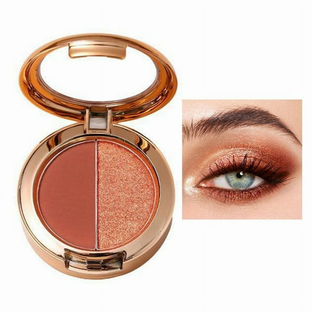 SIfdSeng Two Color Light Eye Shadow Waterproof Pearly Flash Powder Sequins Pumpkin Earth Small Portable Gradient Fluorescent Cosmetic Eye Brightener Red Eyeshadow Glitter
