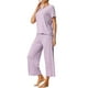 thumbnail image 4 of Conjuntos de pijama para mujeres INSPIRE CHIC, cuello redondo, manga corta, de ribete sólido, ropa de dormir casual, pijamas para damas, XL, púrpura, 4 of 6