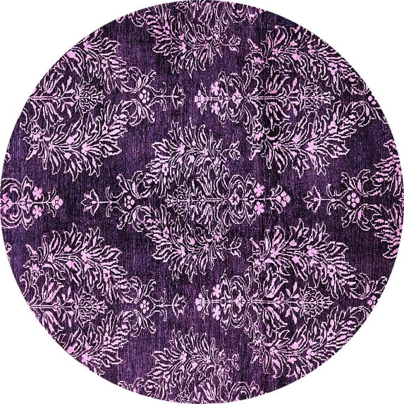 Ahgly Company Machine Washable Indoor Round Abstract Purple Modern Area Rugs, 6' Round