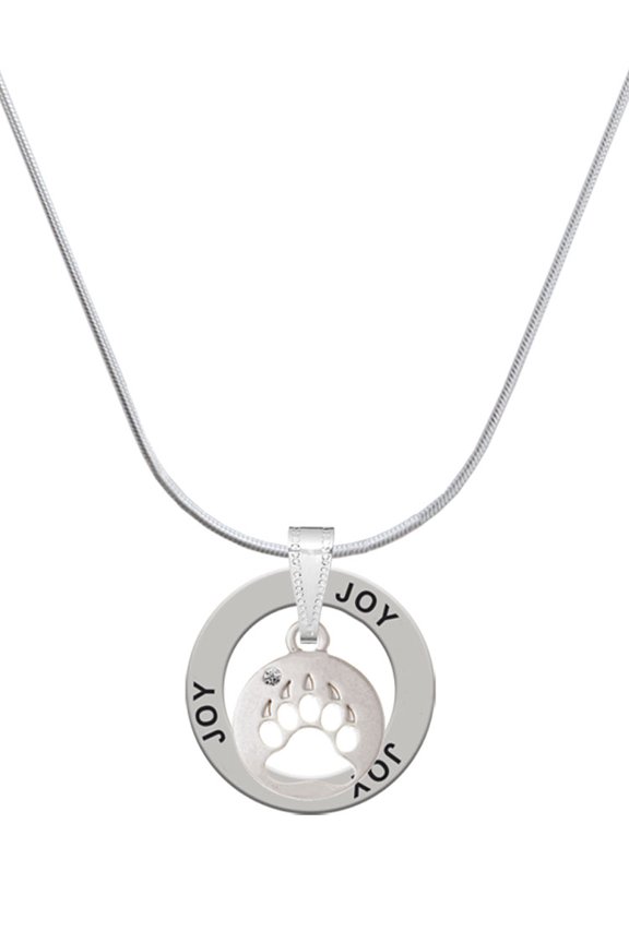 Silvertone Bear Paw Silhouette Joy Ring Charm Necklace, 18"