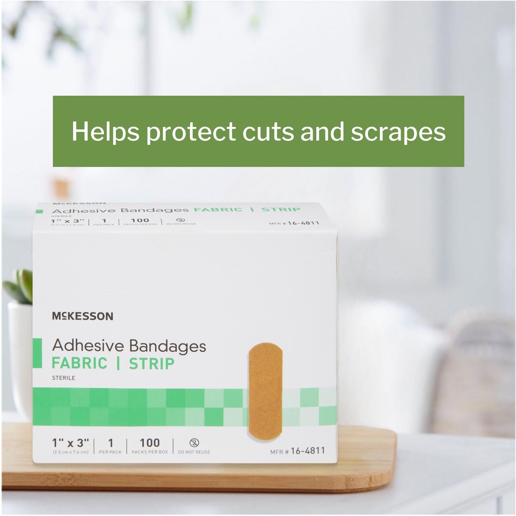 McKesson Adhesive Bandages for Wound Care, Sterile Fabric, 1 in x 3 in, 100 Count, 1 Pack
