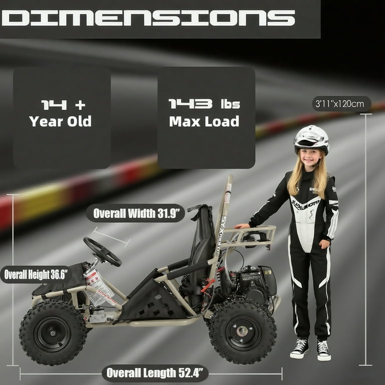SYX MOTO Teens Go Kart, GK-49A 50cc 4 Stroke Gasoline Powered Kids