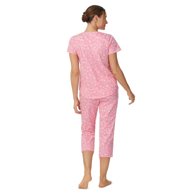 Aria Short Sleeve 100 Cotton Cropped Pajama Set with Pockets