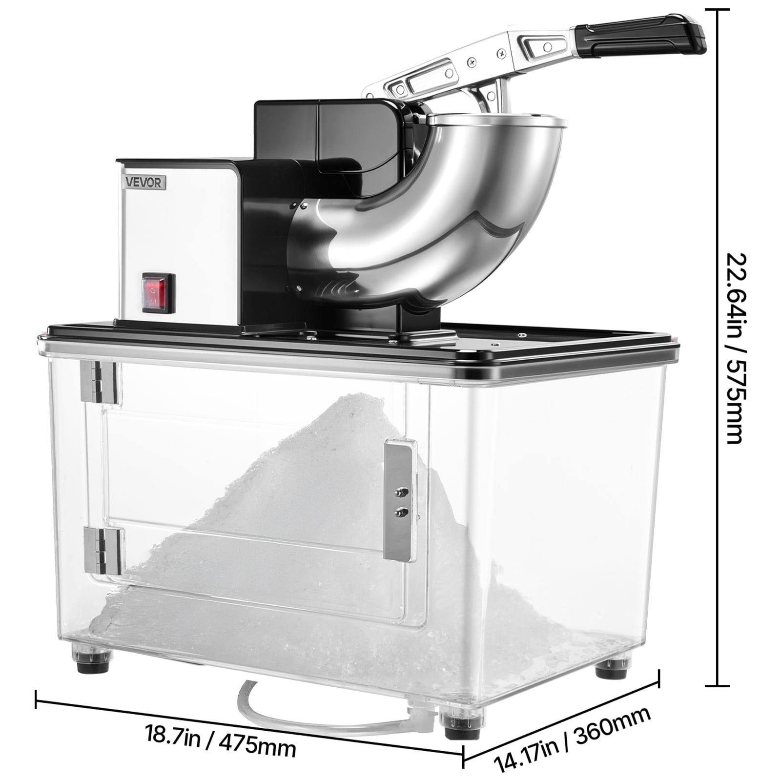 VEVOR Commercial Ice Crusher 661LBS/H, 350W Electric Snow Cone Machine with 4 Blades, 2000RPM Stainless Steel Shaved Ice Machine with 11 Gal Crushed-Ice Box, for Family Restaurants Bars, Black