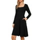 thumbnail image 4 of Vestidos de Otoño de Cuello Cuadrado para Mujeres, Vestido de Punto de Manga Larga en Línea A con Bolsillos, M Negro, 4 of 6