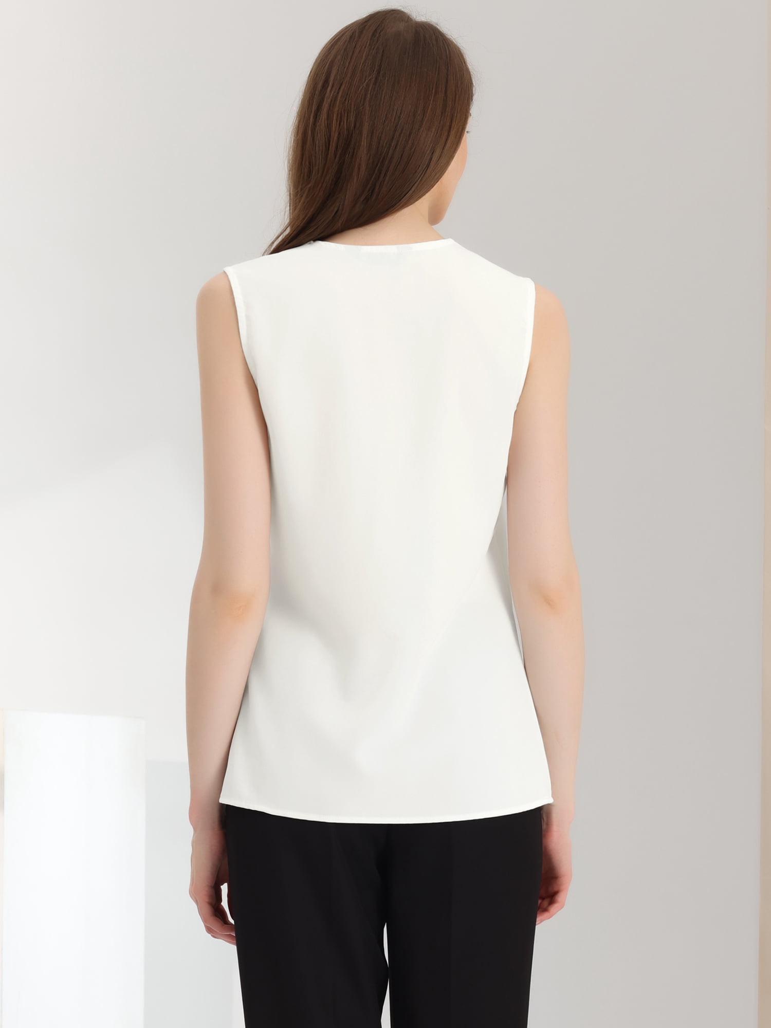 DARING DIVA Sleeveless Pleated Front Work Office Blouse XS White