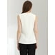 thumbnail image 4 of Blusa de oficina de trabajo con cuello en V liso plisado sin mangas para mujer Blanco XS, 4 of 6