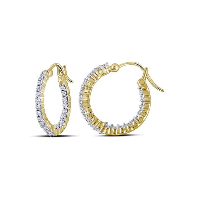 10kt Yellow Gold Womens Round Diamond Inside Outside Hoop Earrings 1-1/2 Cttw