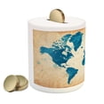 thumbnail image 2 of Map Piggy Bank, Vintage World Atlas Watercolor Brushstrokes on Old Backdrop Print, Ceramic Coin Bank Money Box for Cash Saving, 3.6" X 3.2", Navy Blue Sand Brown, by Ambesonne, 2 of 4